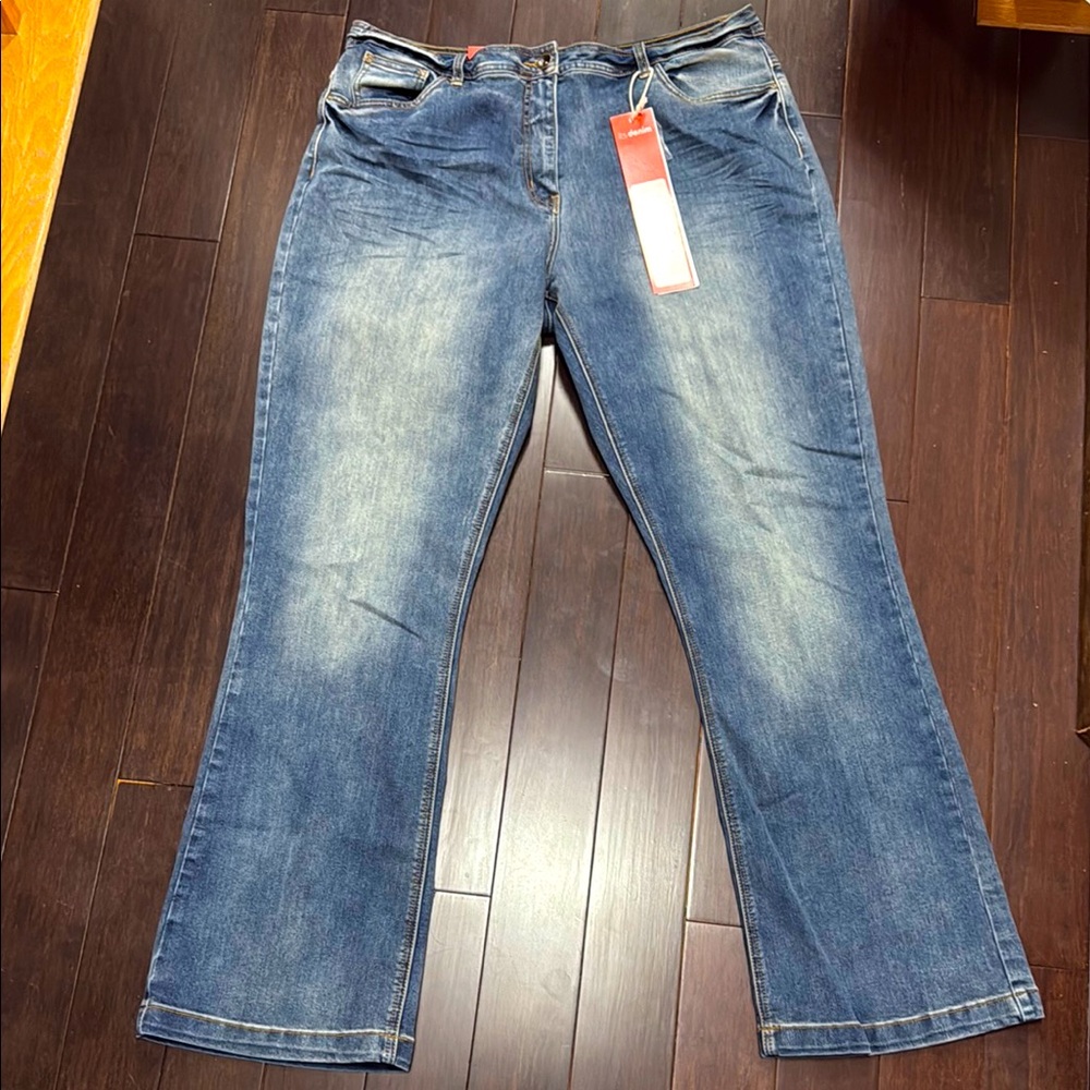 Long Tall Sally Blue Flare Wide Leg Jeans with Medium Wash